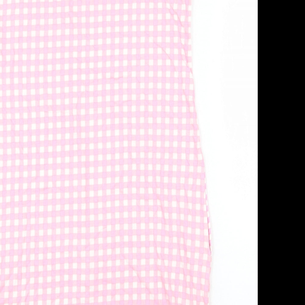 Lands' End Womens Pink Check 100% Cotton A-Line Size S V-Neck Pullover