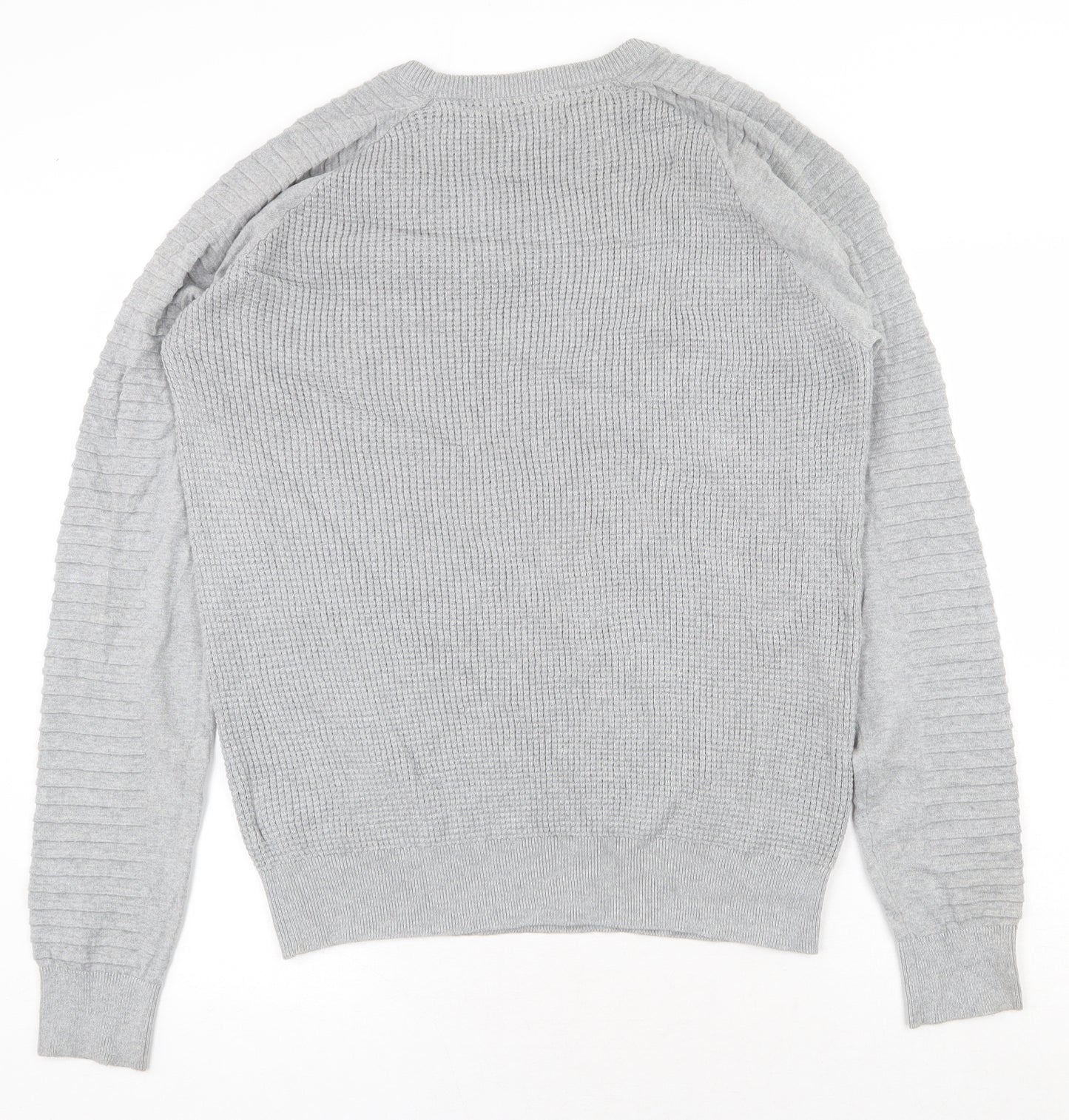 Brave Soul Mens Grey Round Neck Cotton Pullover Jumper Size M