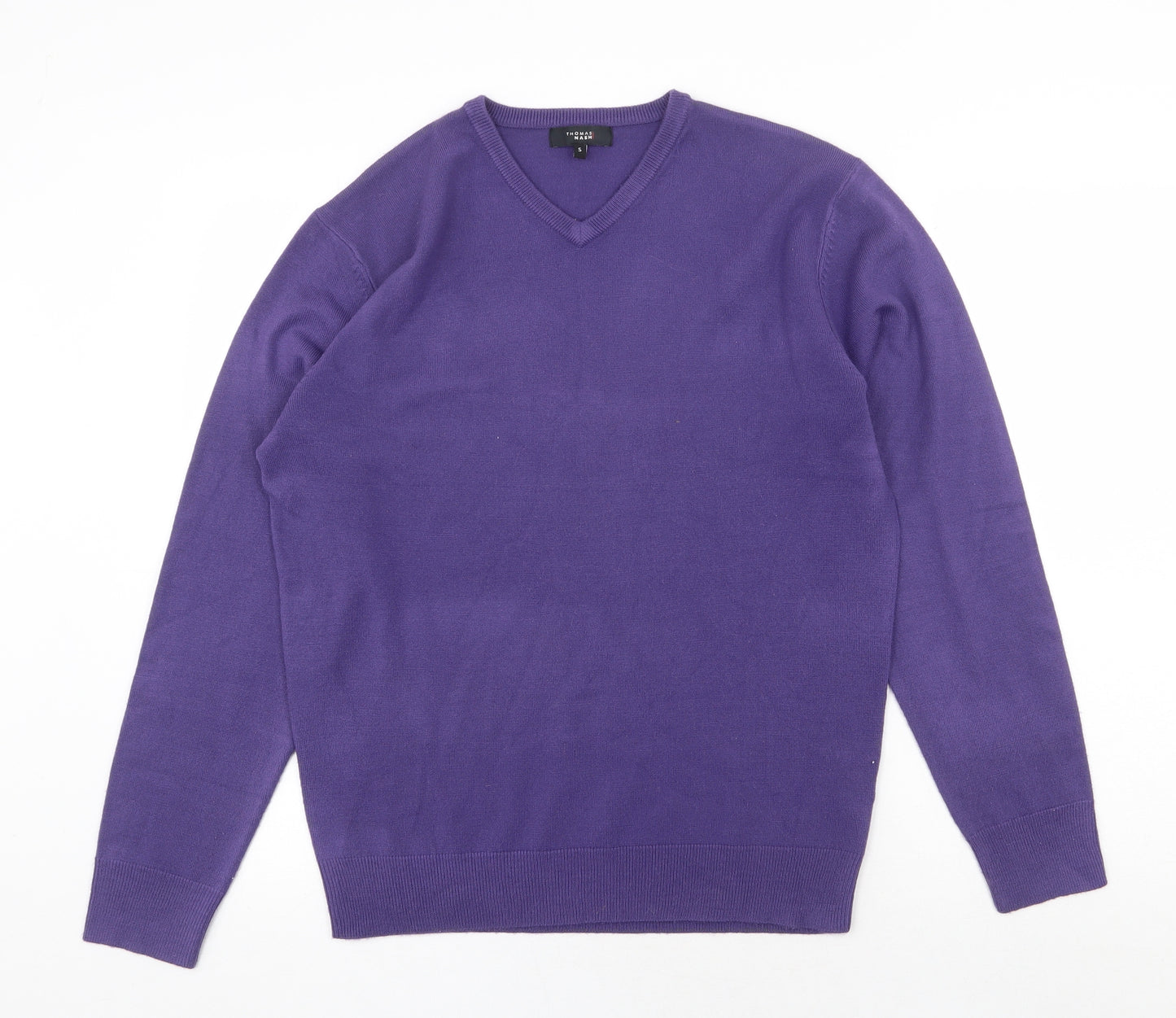thomas na Mens Purple V-Neck Acrylic Pullover Jumper Size S