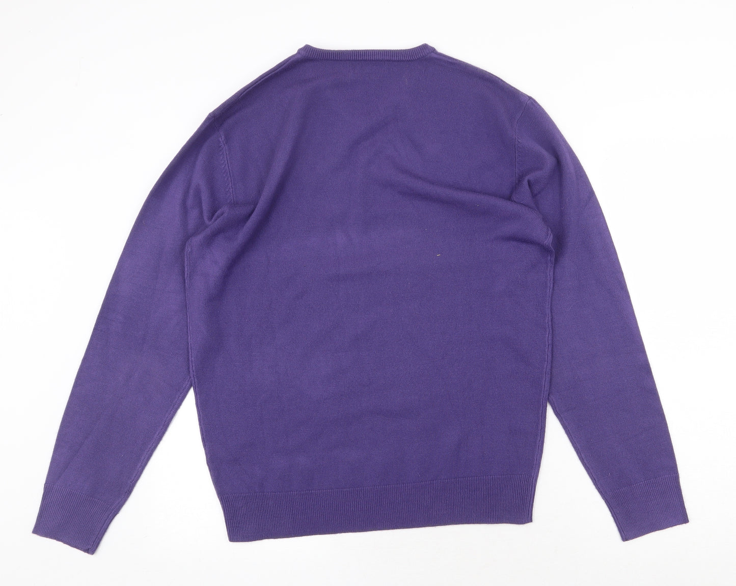thomas na Mens Purple V-Neck Acrylic Pullover Jumper Size S
