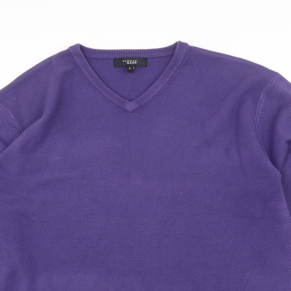 thomas na Mens Purple V-Neck Acrylic Pullover Jumper Size S