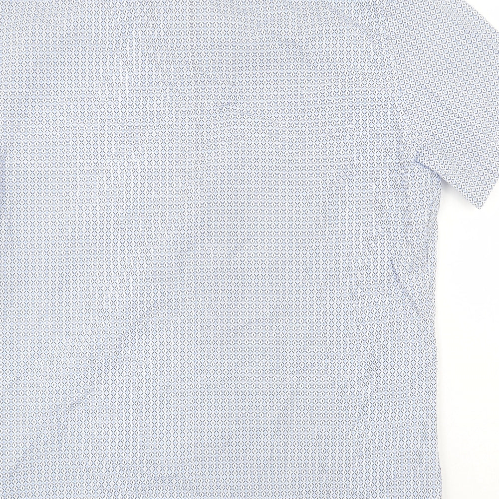 Bewley & Ritch Mens Blue Geometric Polyester Dress Shirt Size XL Round Neck Button