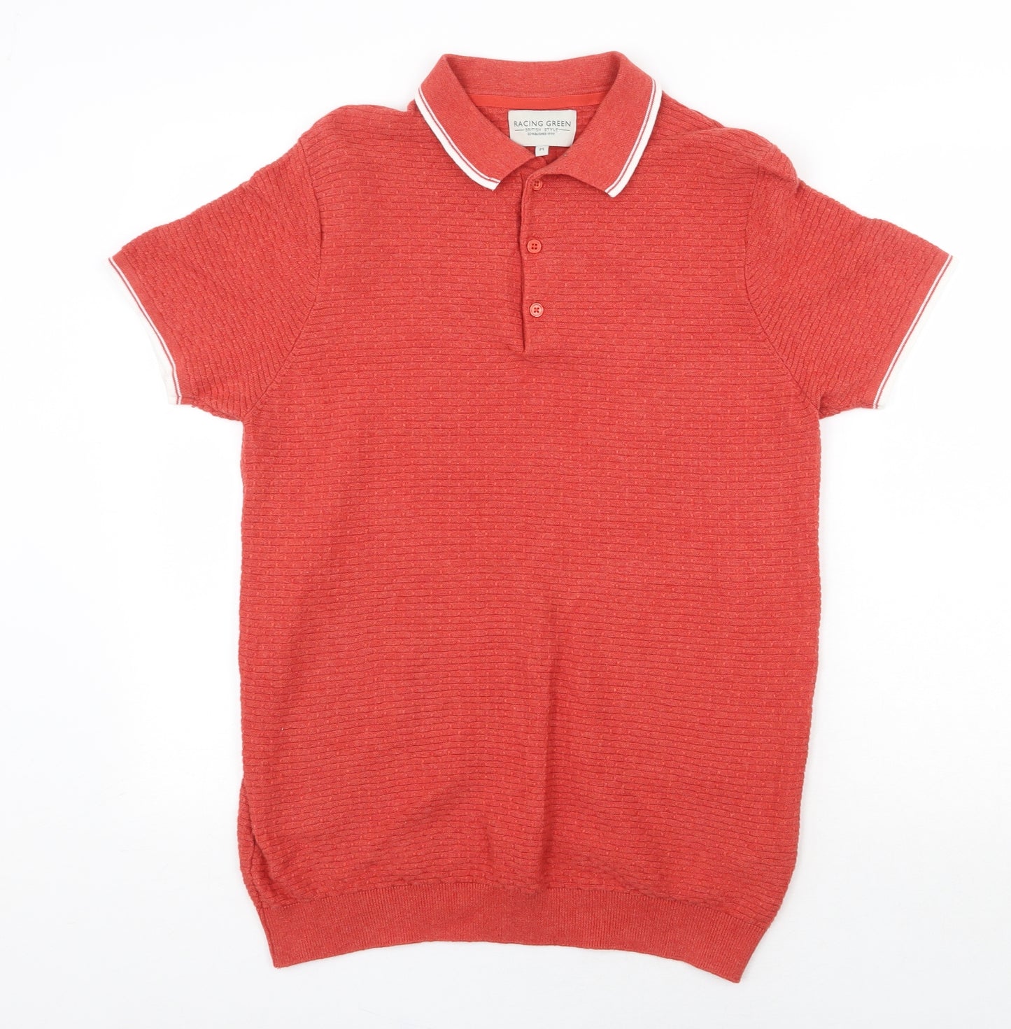 Racing Green Mens Red Cotton Polo Size M Collared Button