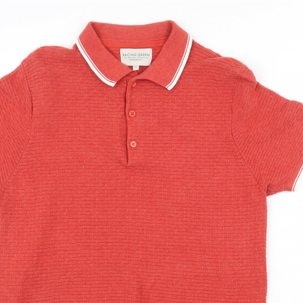 Racing Green Mens Red Cotton Polo Size M Collared Button