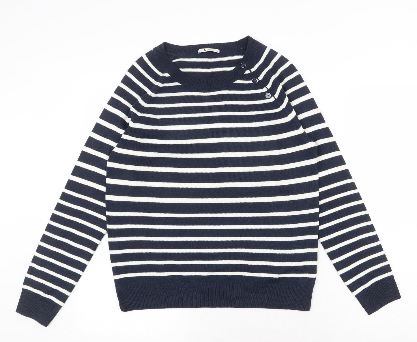 TU Womens Blue Scoop Neck Striped Acrylic Pullover Jumper Size 10