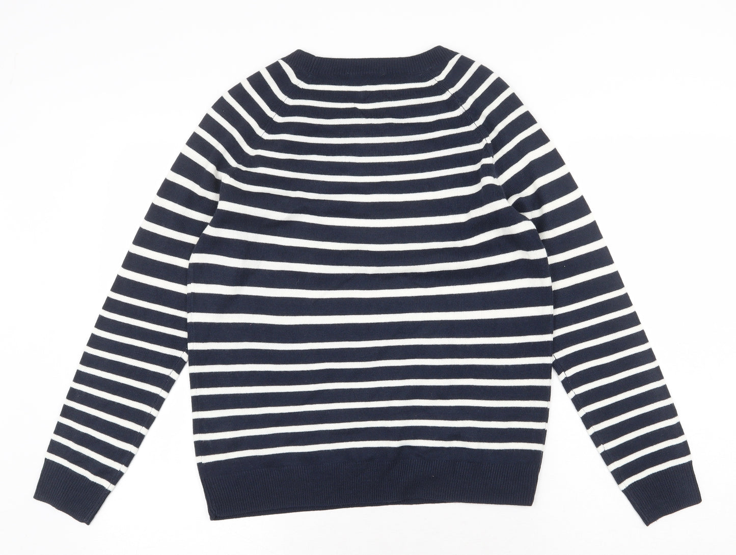 TU Womens Blue Scoop Neck Striped Acrylic Pullover Jumper Size 10