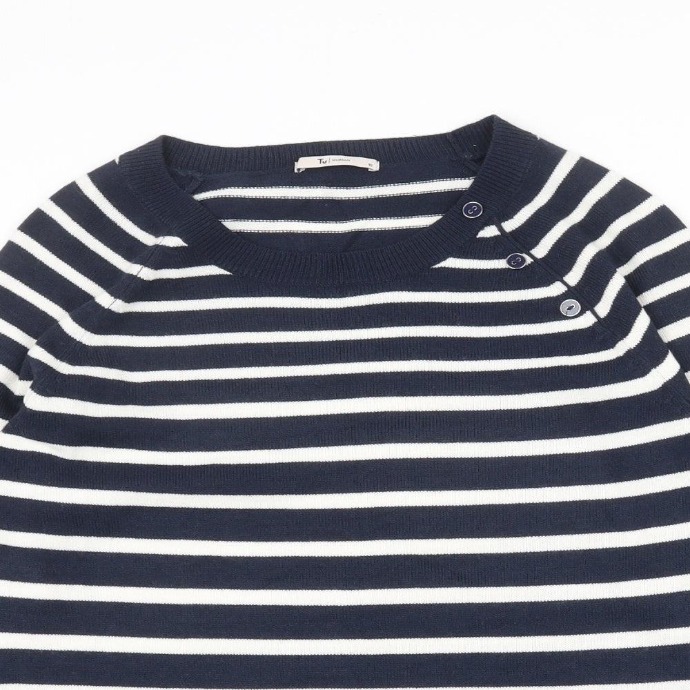 TU Womens Blue Scoop Neck Striped Acrylic Pullover Jumper Size 10