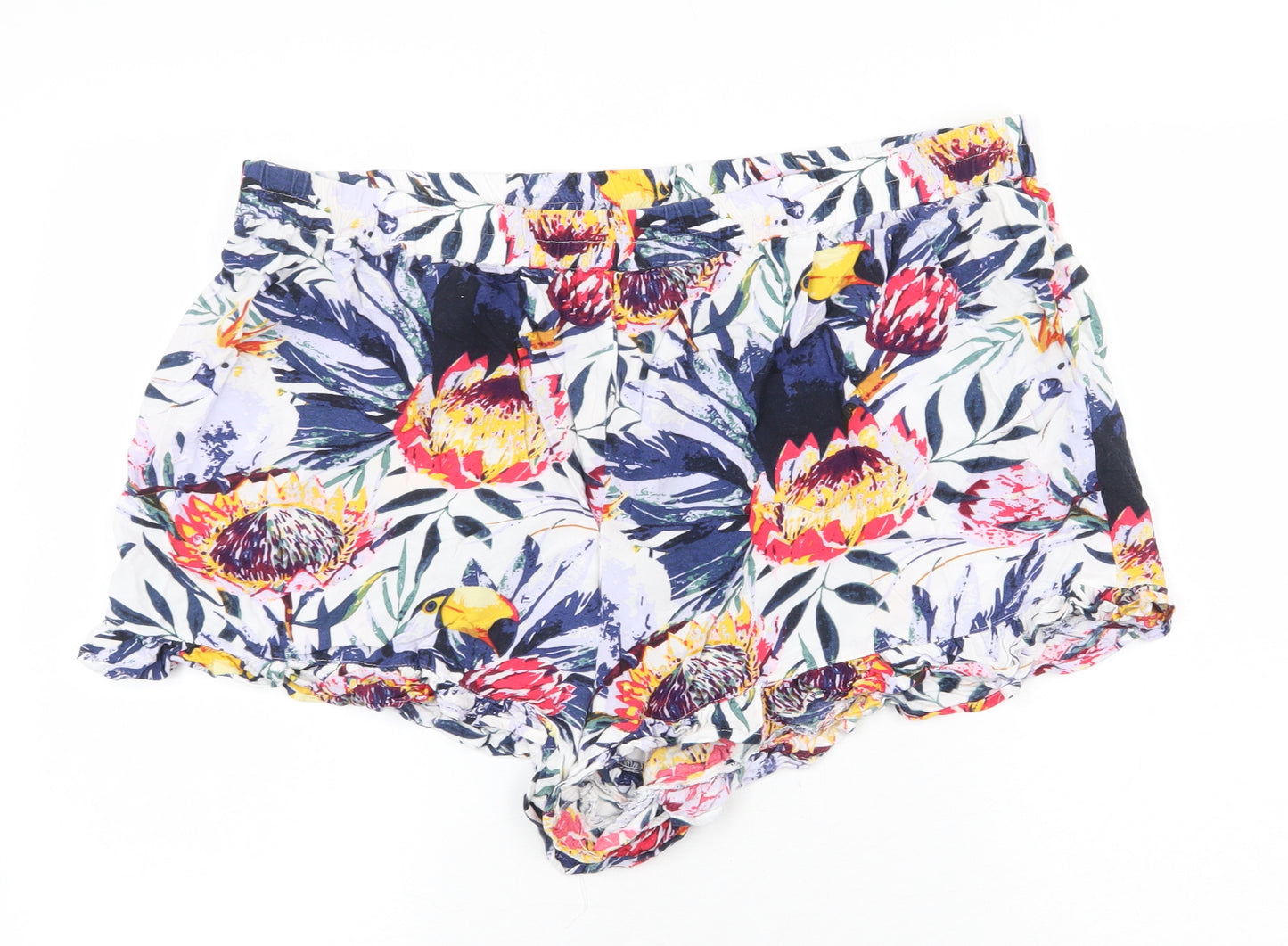 Pretty Secrets Womens Multicoloured Floral Viscose Hot Pants Shorts Size 20 Regular Pull On