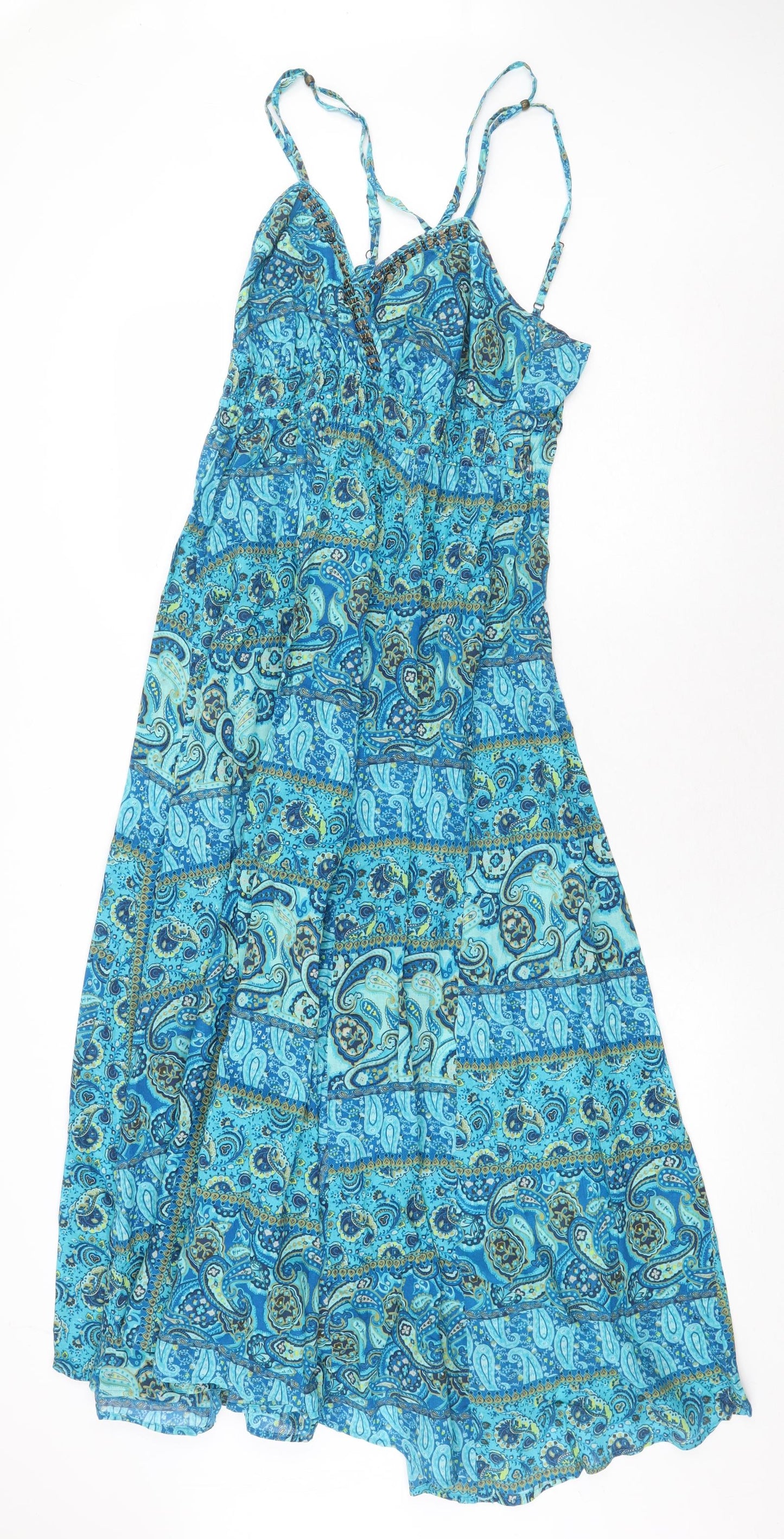 Cherokee Womens Blue Paisley 100% Cotton Maxi Size 10 V-Neck Pullover