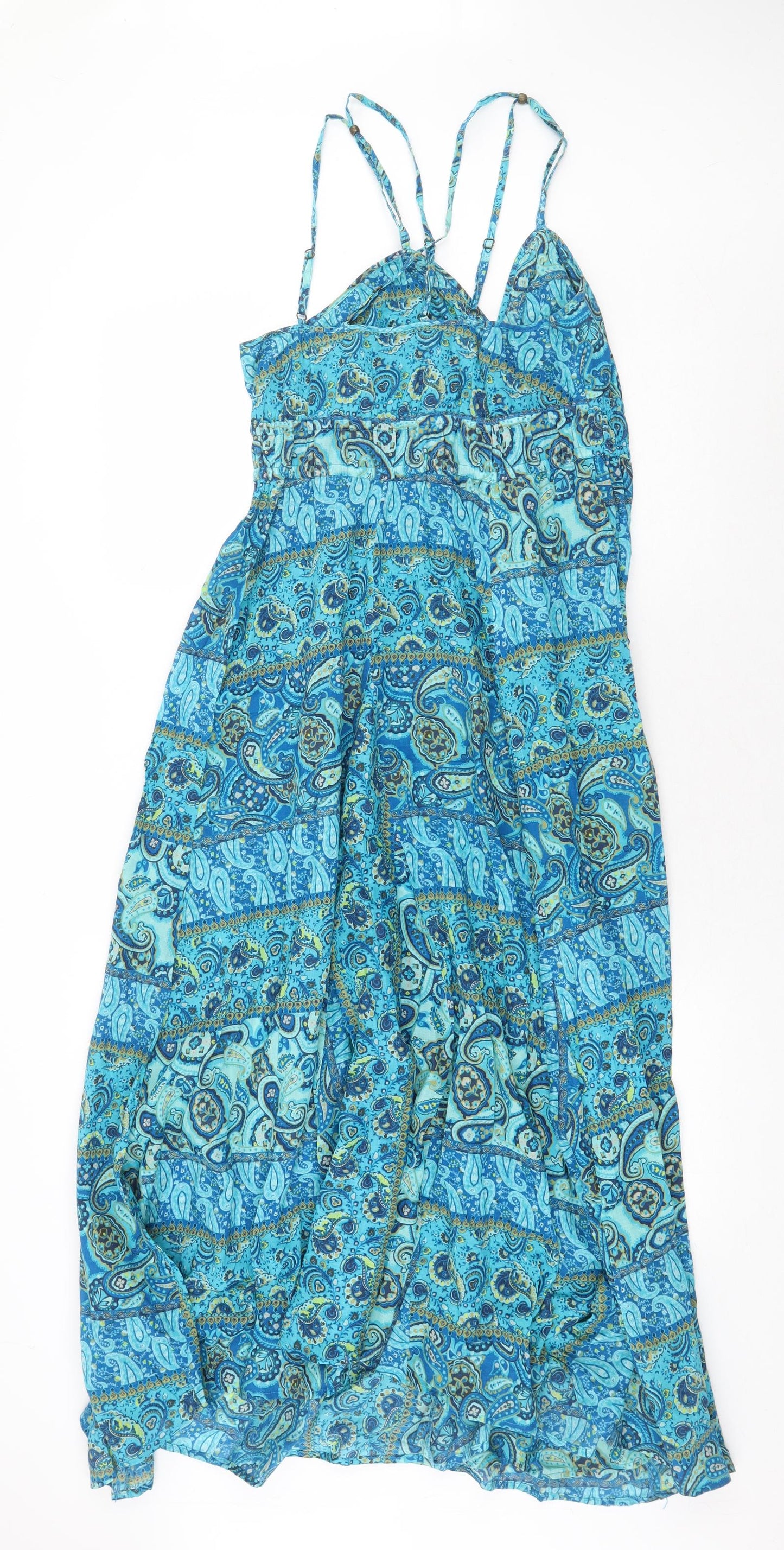 Cherokee Womens Blue Paisley 100% Cotton Maxi Size 10 V-Neck Pullover