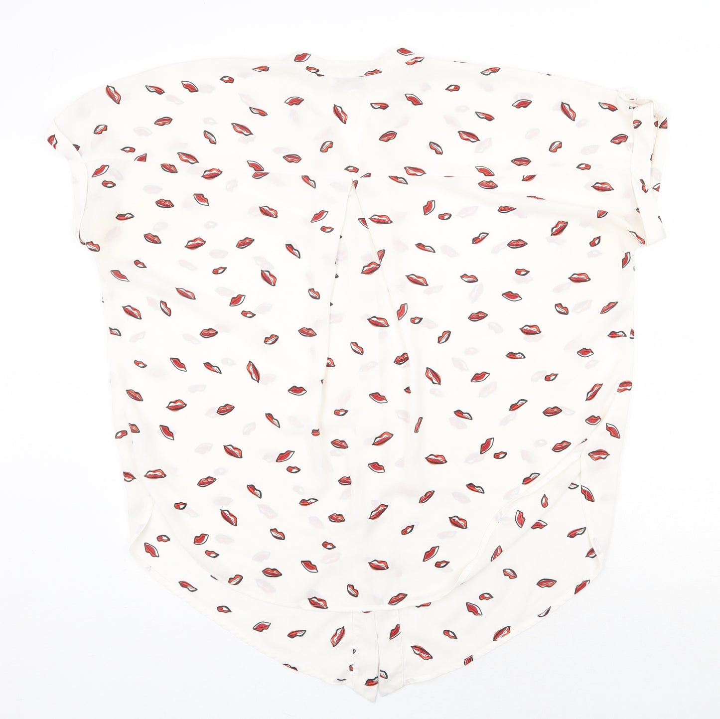 Warehouse Womens White Geometric Polyester Basic Blouse Size 16 V-Neck - Lips