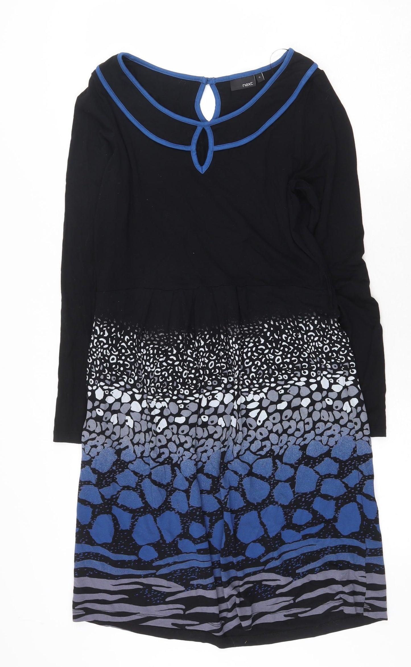 NEXT Womens Black Geometric Viscose Fit & Flare Size 14 Scoop Neck Button
