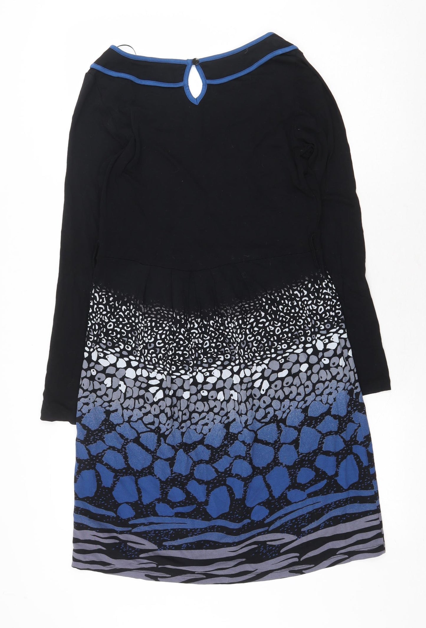 NEXT Womens Black Geometric Viscose Fit & Flare Size 14 Scoop Neck Button
