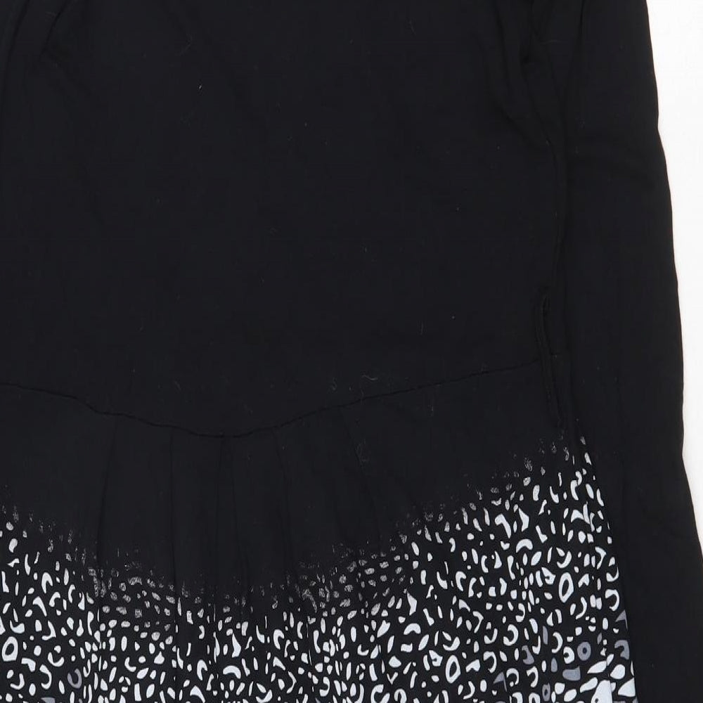 NEXT Womens Black Geometric Viscose Fit & Flare Size 14 Scoop Neck Button