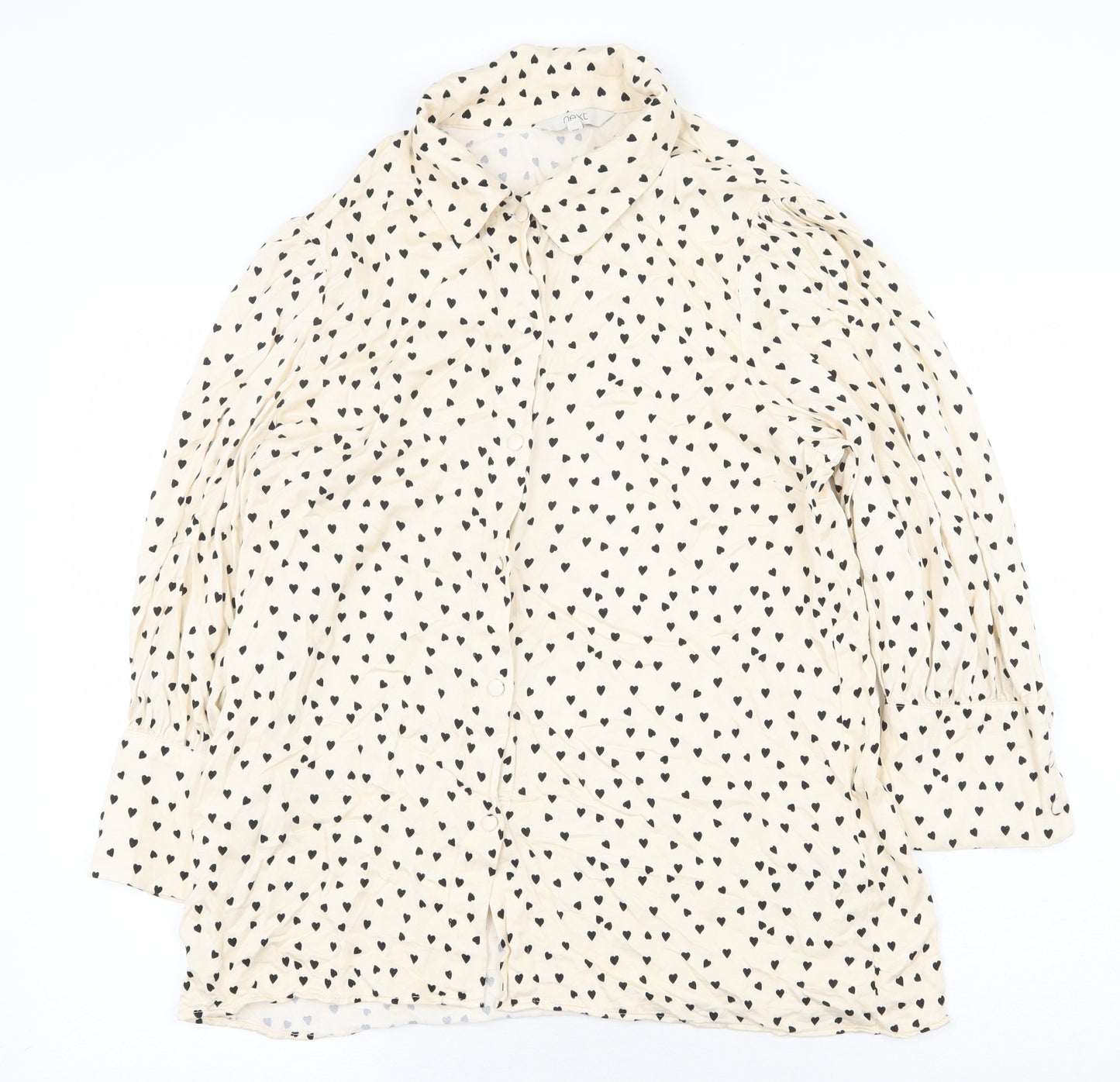 NEXT Womens Beige Geometric Viscose Basic Button-Up Size 16 Collared - Love Heart