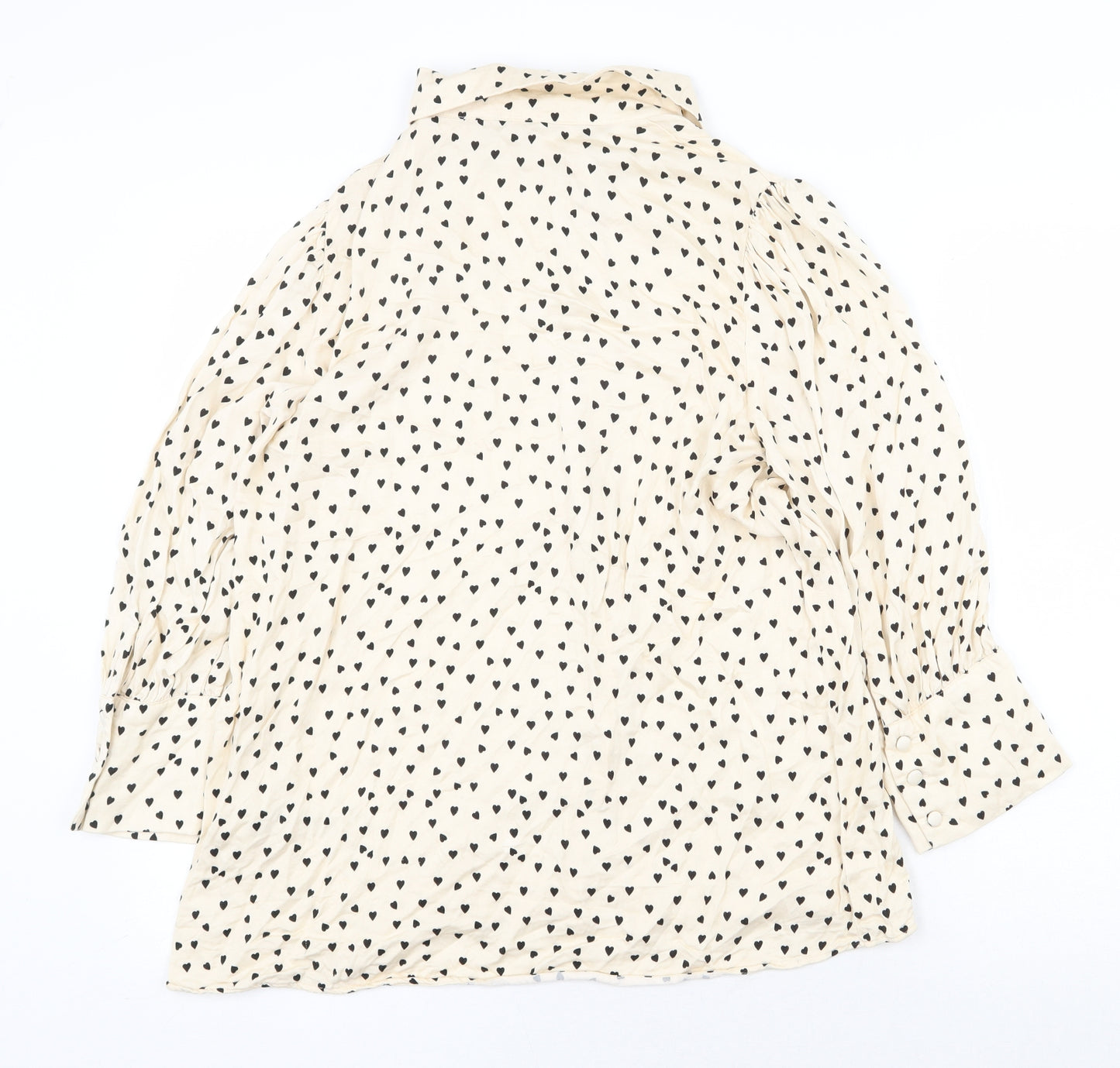 NEXT Womens Beige Geometric Viscose Basic Button-Up Size 16 Collared - Love Heart