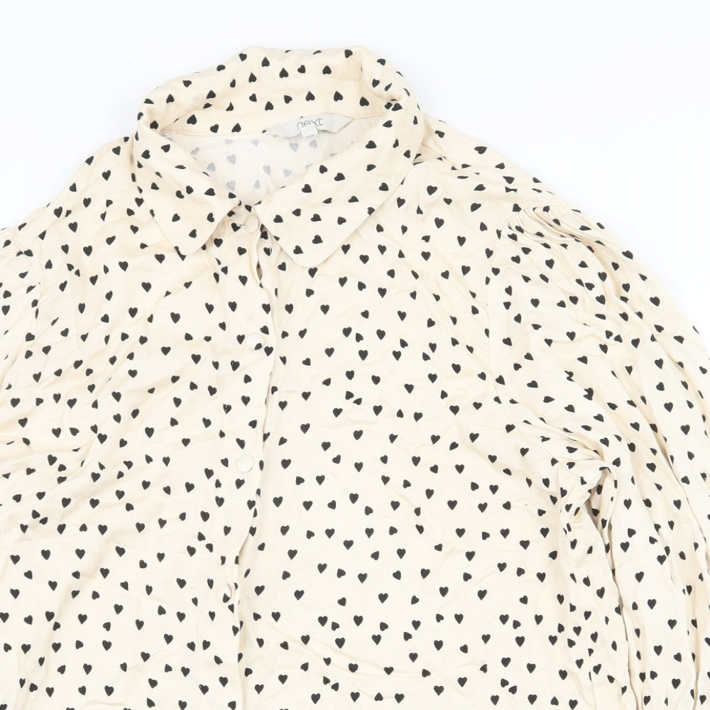 NEXT Womens Beige Geometric Viscose Basic Button-Up Size 16 Collared - Love Heart