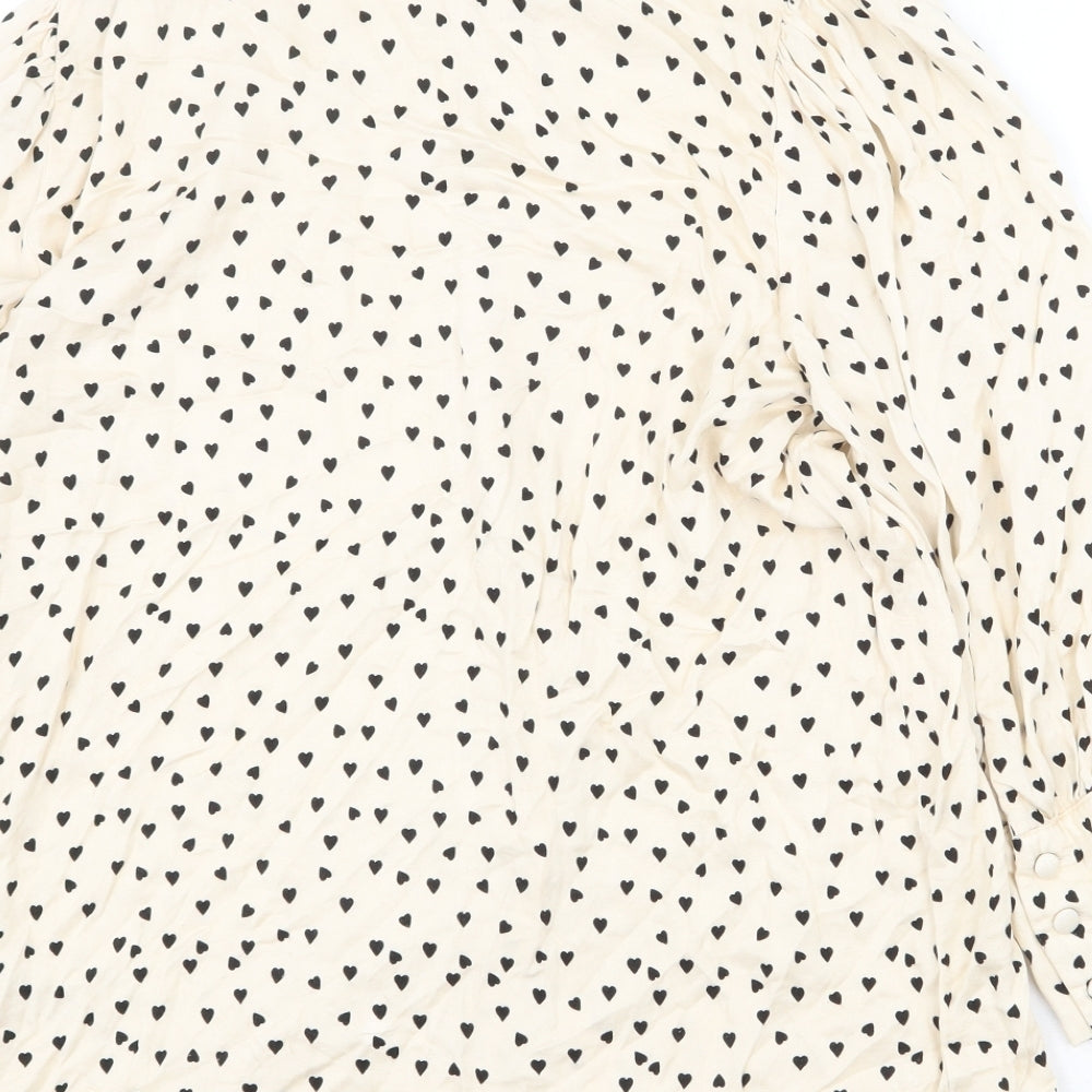 NEXT Womens Beige Geometric Viscose Basic Button-Up Size 16 Collared - Love Heart