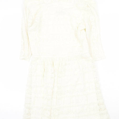 Jane Norman Womens White Geometric Nylon Fit & Flare Size 16 Off the Shoulder Pullover