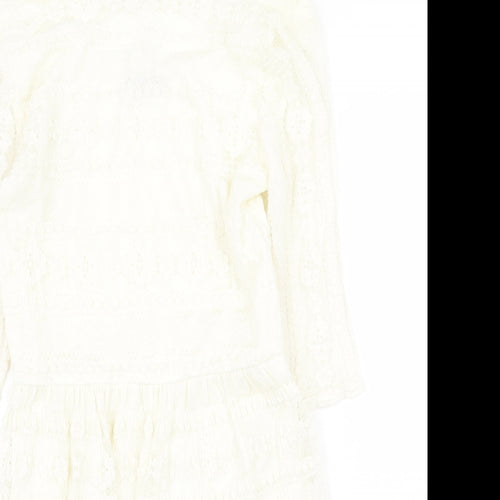 Jane Norman Womens White Geometric Nylon Fit & Flare Size 16 Off the Shoulder Pullover