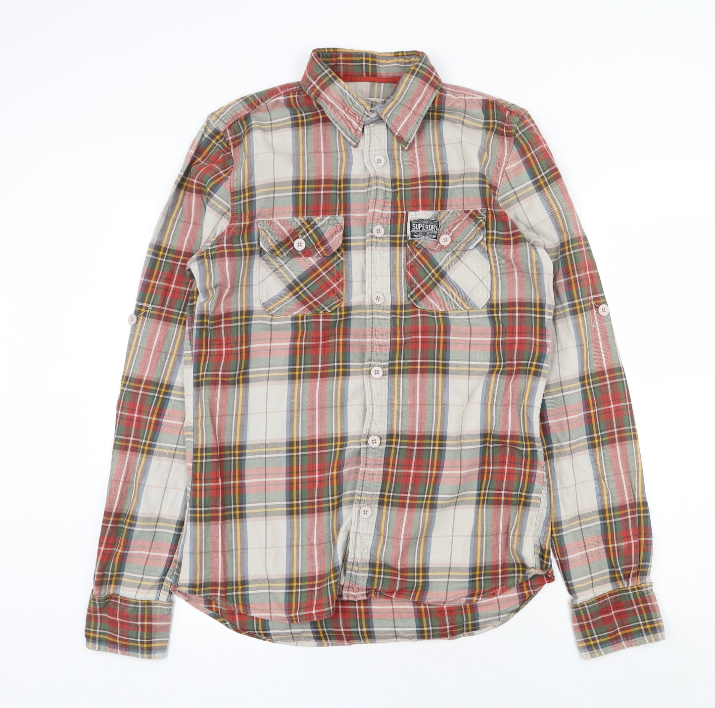 Superdry Mens Multicoloured Plaid Cotton Button-Up Size L Collared Button