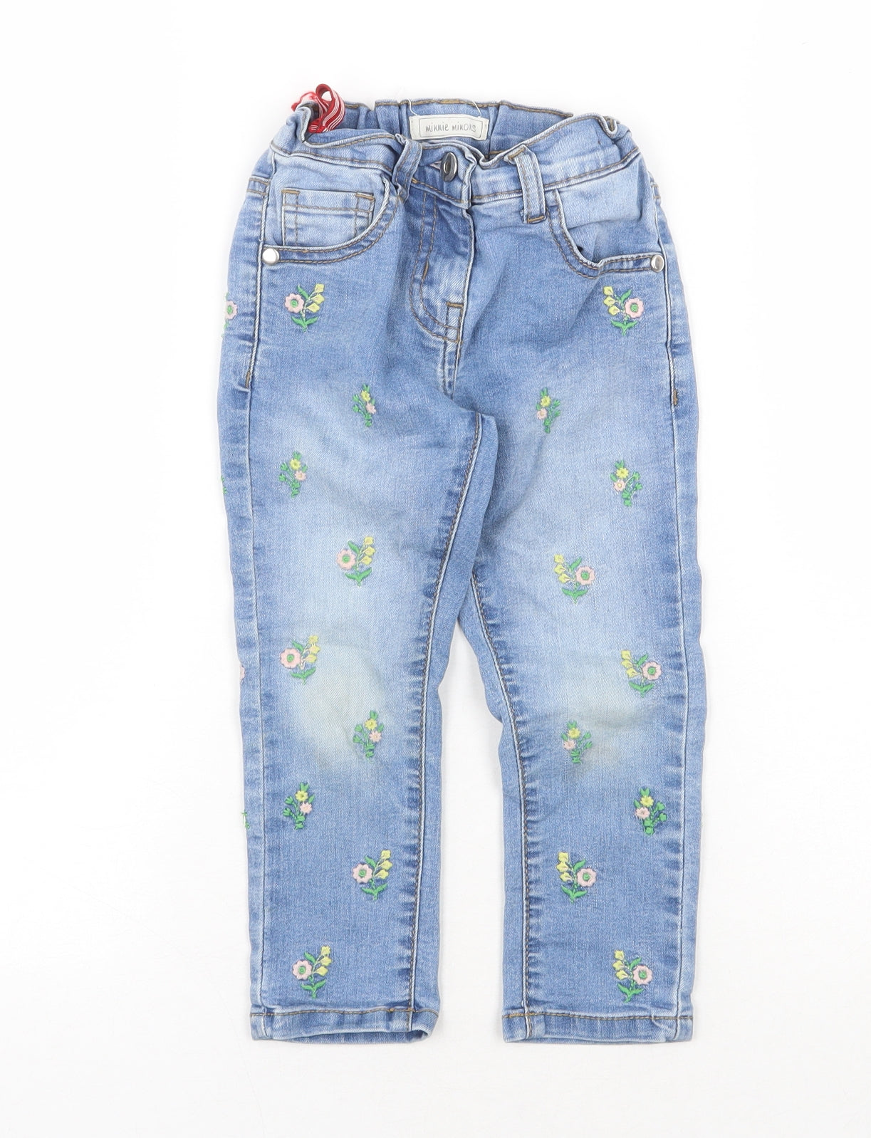 MInnie Minors Girls Blue Floral Cotton Skinny Jeans Size 3-4 Years Regular Zip