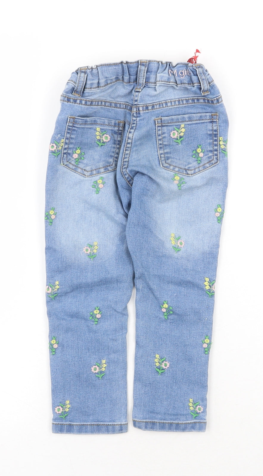 MInnie Minors Girls Blue Floral Cotton Skinny Jeans Size 3-4 Years Regular Zip