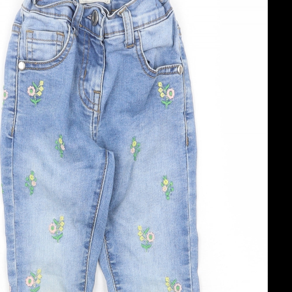 MInnie Minors Girls Blue Floral Cotton Skinny Jeans Size 3-4 Years Regular Zip