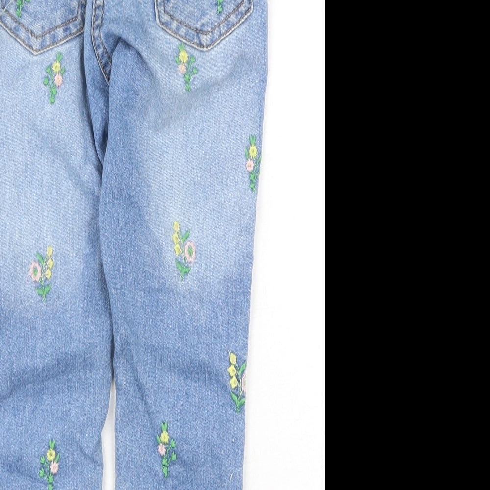 MInnie Minors Girls Blue Floral Cotton Skinny Jeans Size 3-4 Years Regular Zip
