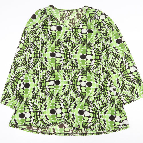Preworn Womens Green Geometric Polyester Mini Size S Round Neck Pullover