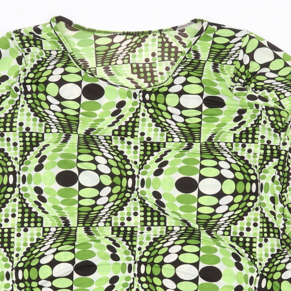 Preworn Womens Green Geometric Polyester Mini Size S Round Neck Pullover