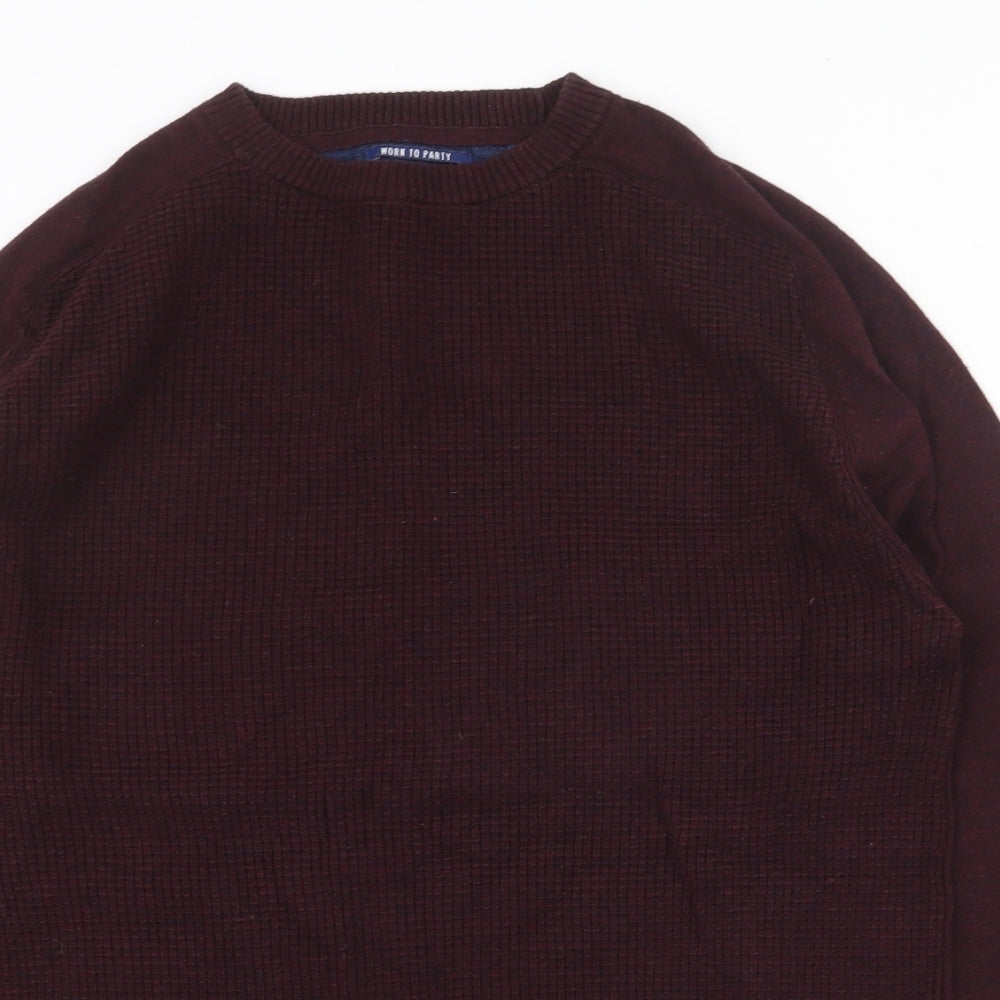 Threadbare Mens Red Round Neck Cotton Pullover Jumper Size M