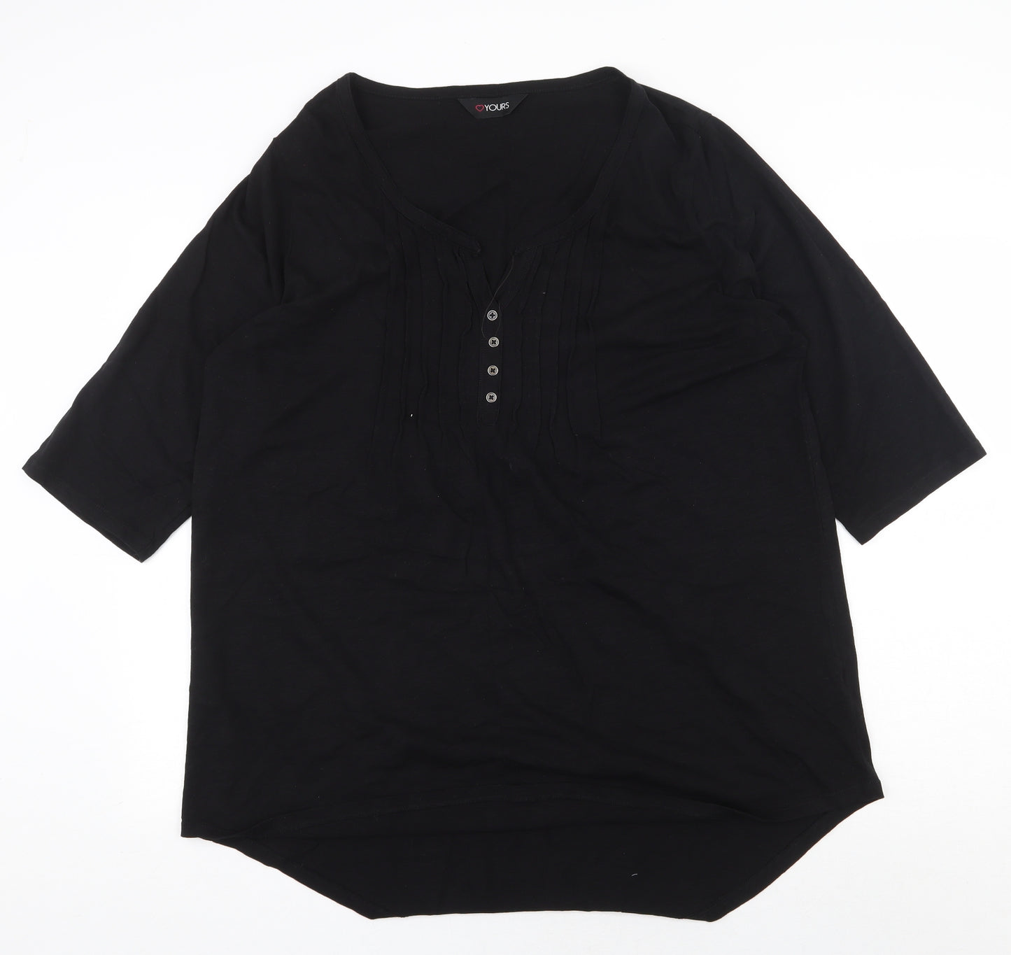 Yours Womens Black 100% Cotton Basic T-Shirt Size 20 V-Neck