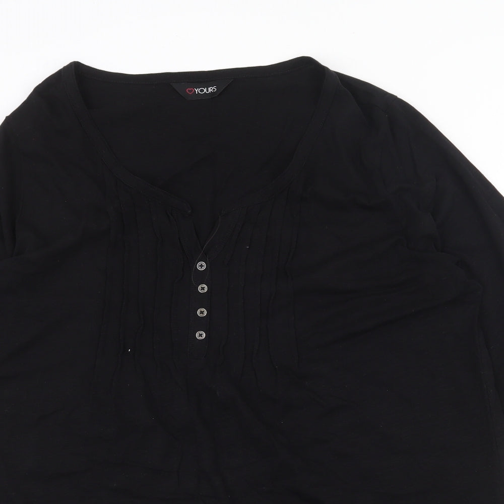 Yours Womens Black 100% Cotton Basic T-Shirt Size 20 V-Neck