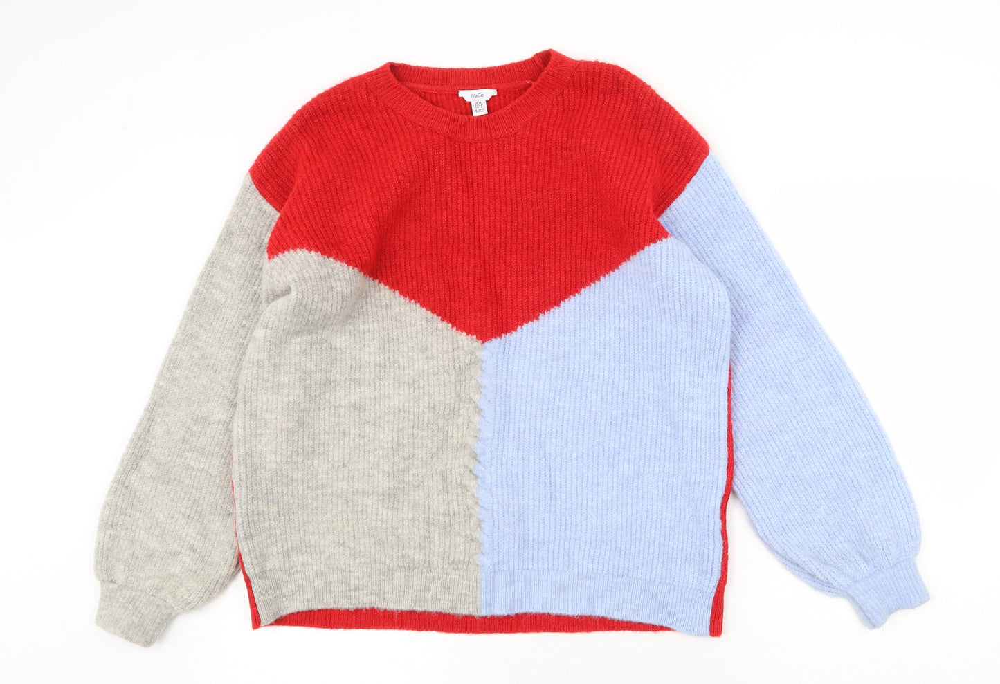 M&Co Womens Multicoloured Round Neck Geometric Acrylic Pullover Jumper Size 16 - Colourblock