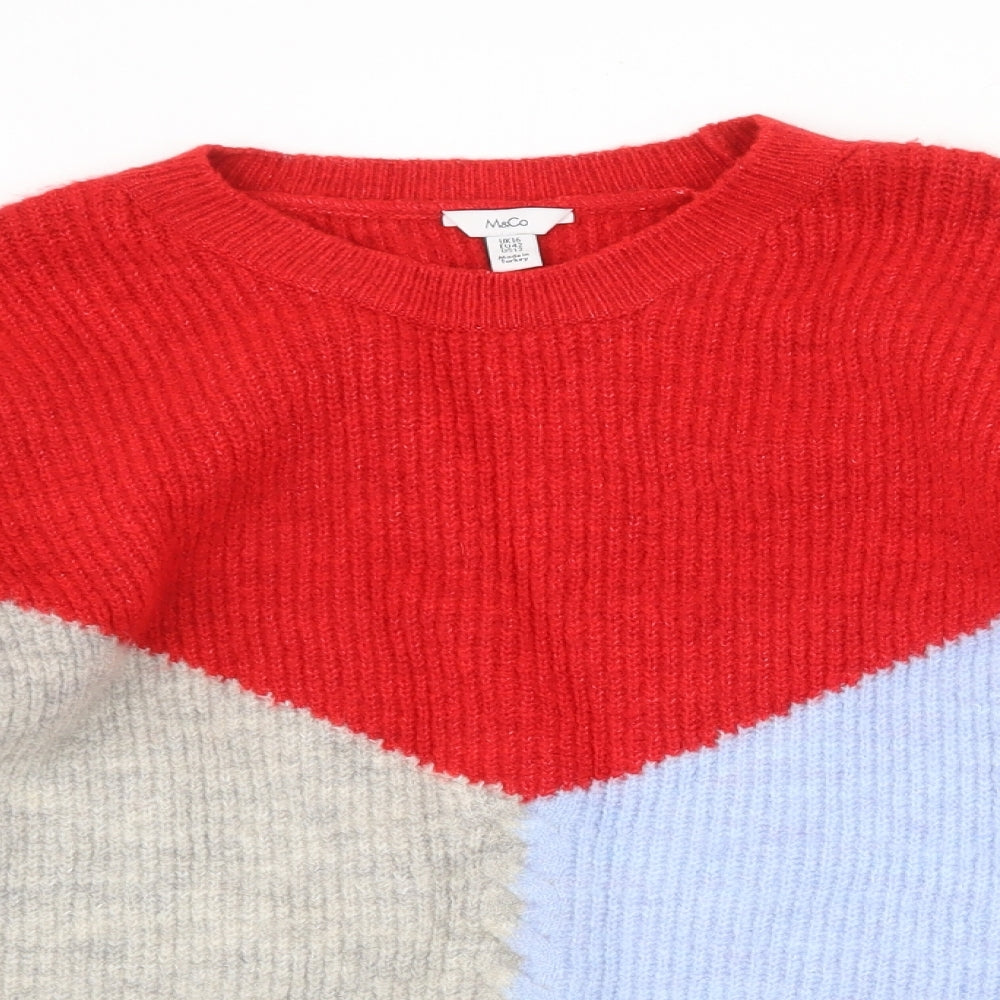 M&Co Womens Multicoloured Round Neck Geometric Acrylic Pullover Jumper Size 16 - Colourblock