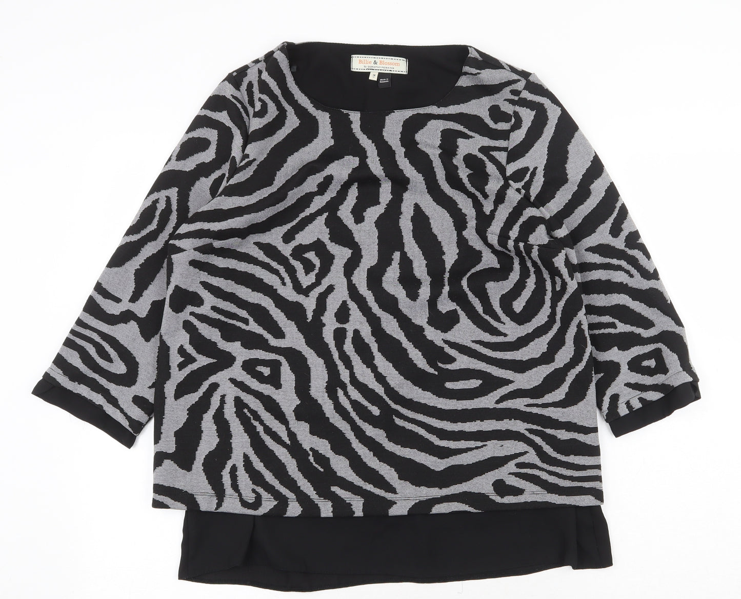 Dorothy Perkins Womens Grey Animal Print Polyester Basic Blouse Size 14 Round Neck - Tiger Print