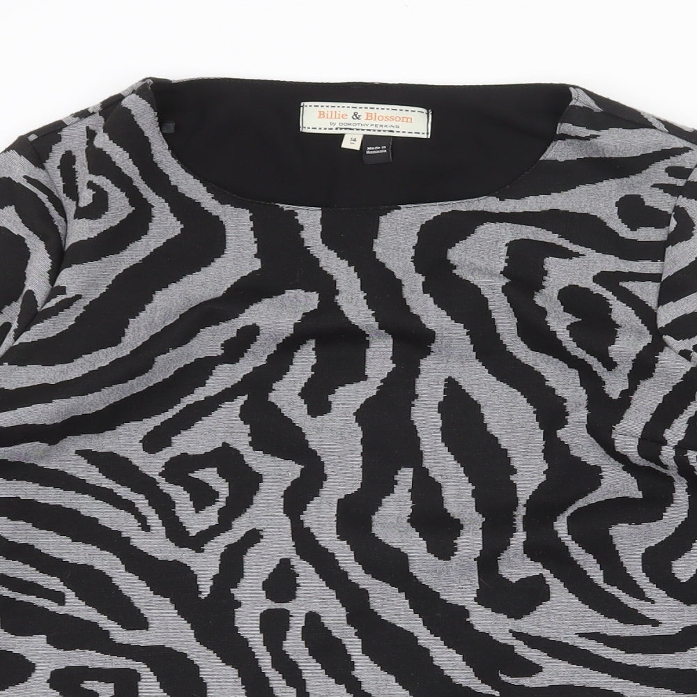 Dorothy Perkins Womens Grey Animal Print Polyester Basic Blouse Size 14 Round Neck - Tiger Print
