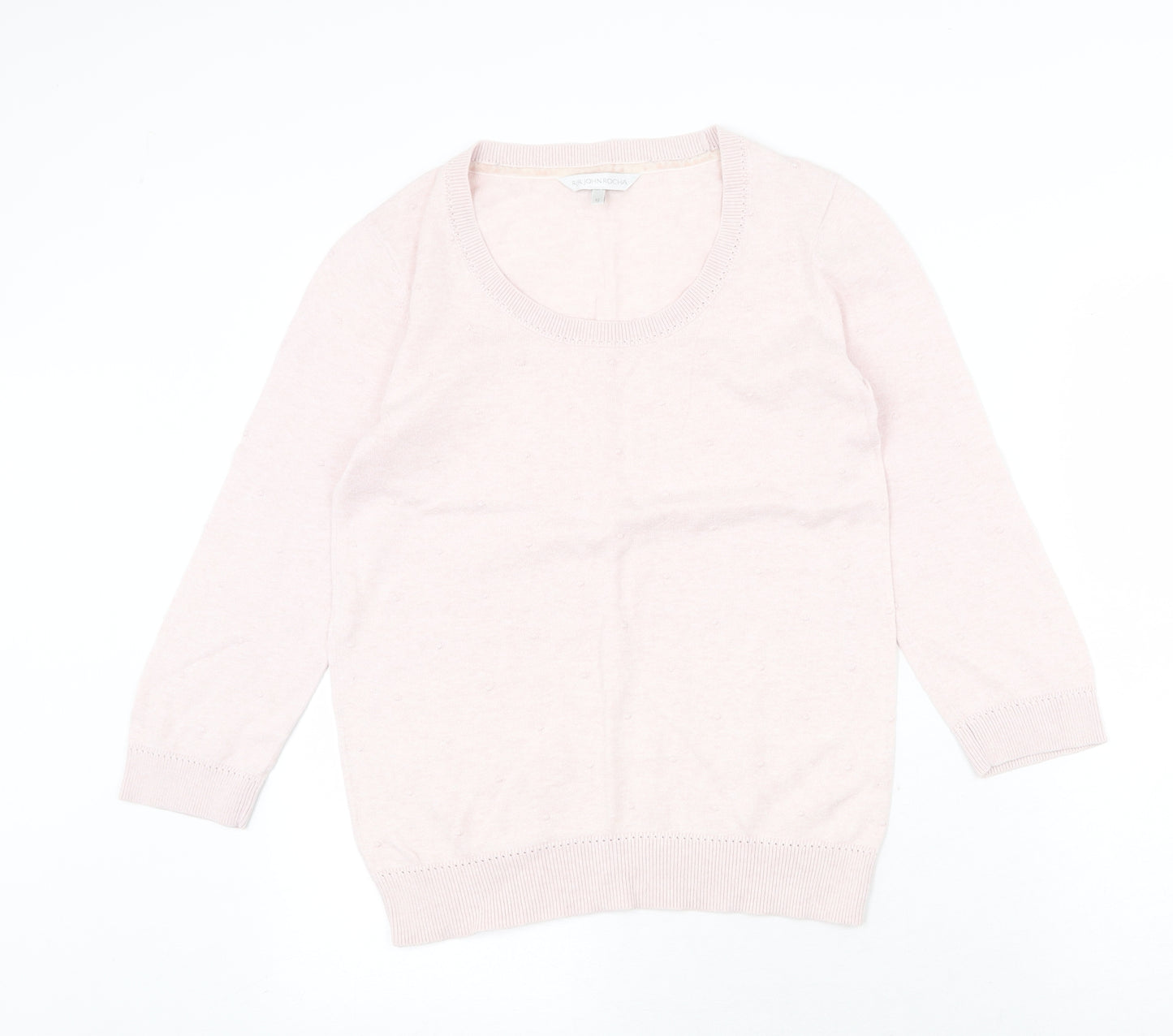 RJR.John Rocha Womens Pink Scoop Neck Cotton Pullover Jumper Size 12