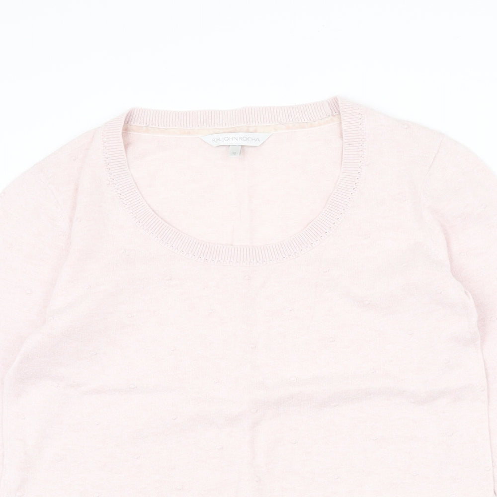 RJR.John Rocha Womens Pink Scoop Neck Cotton Pullover Jumper Size 12