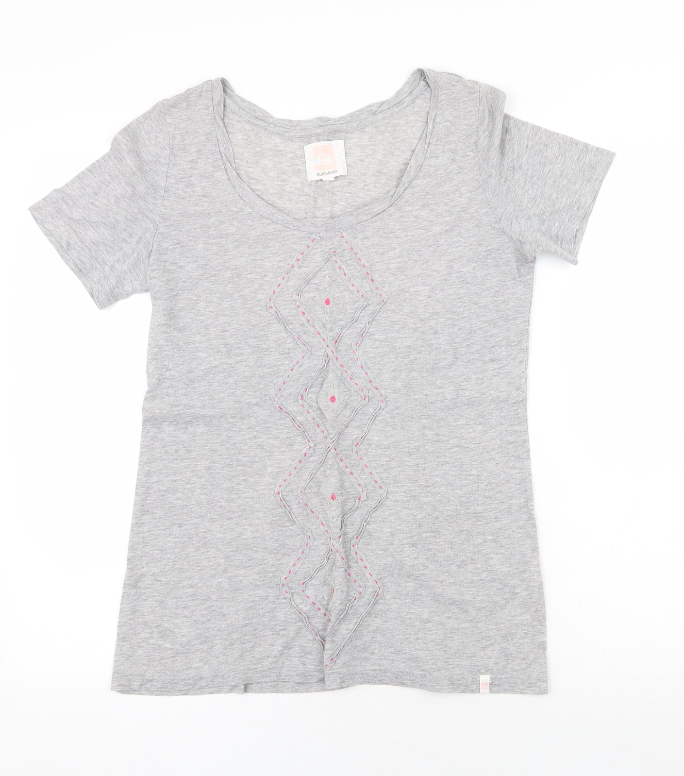 QuickSilver Womens Grey Cotton Basic T-Shirt Size M Scoop Neck