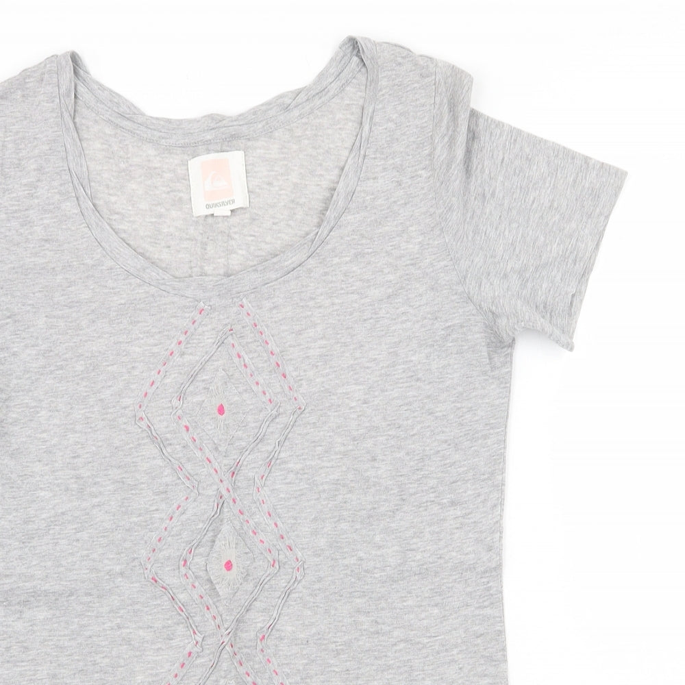 QuickSilver Womens Grey Cotton Basic T-Shirt Size M Scoop Neck