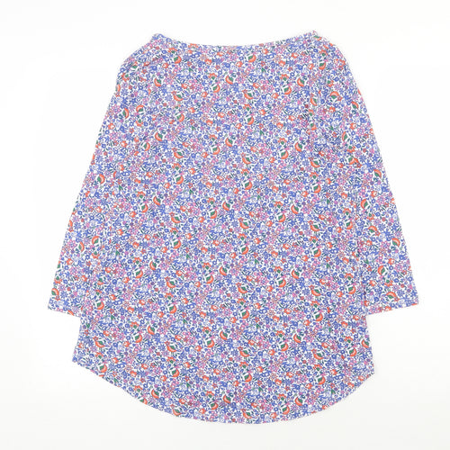 TU Womens Blue Floral Polyester Basic Blouse Size 10 V-Neck