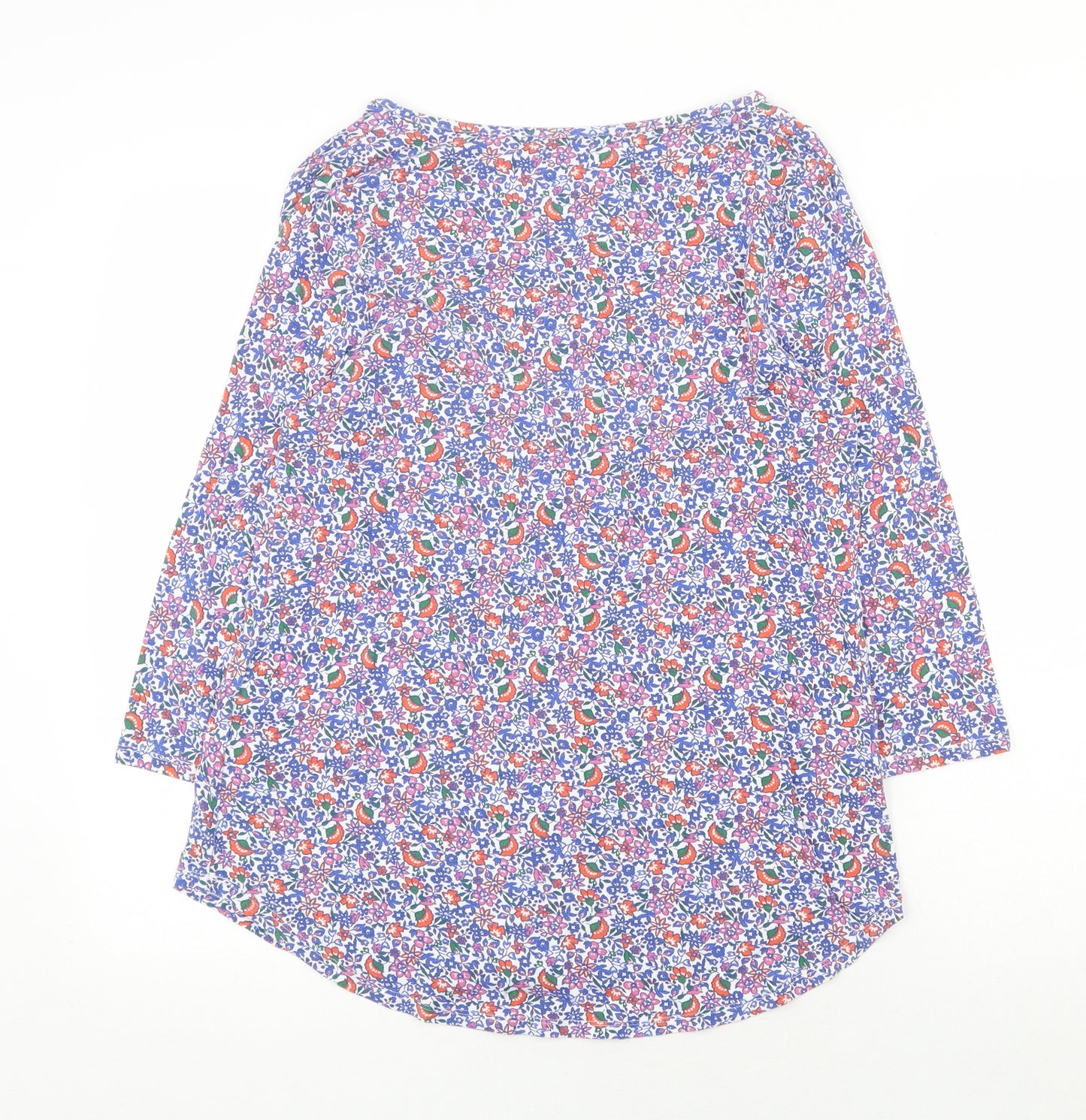 TU Womens Blue Floral Polyester Basic Blouse Size 10 V-Neck