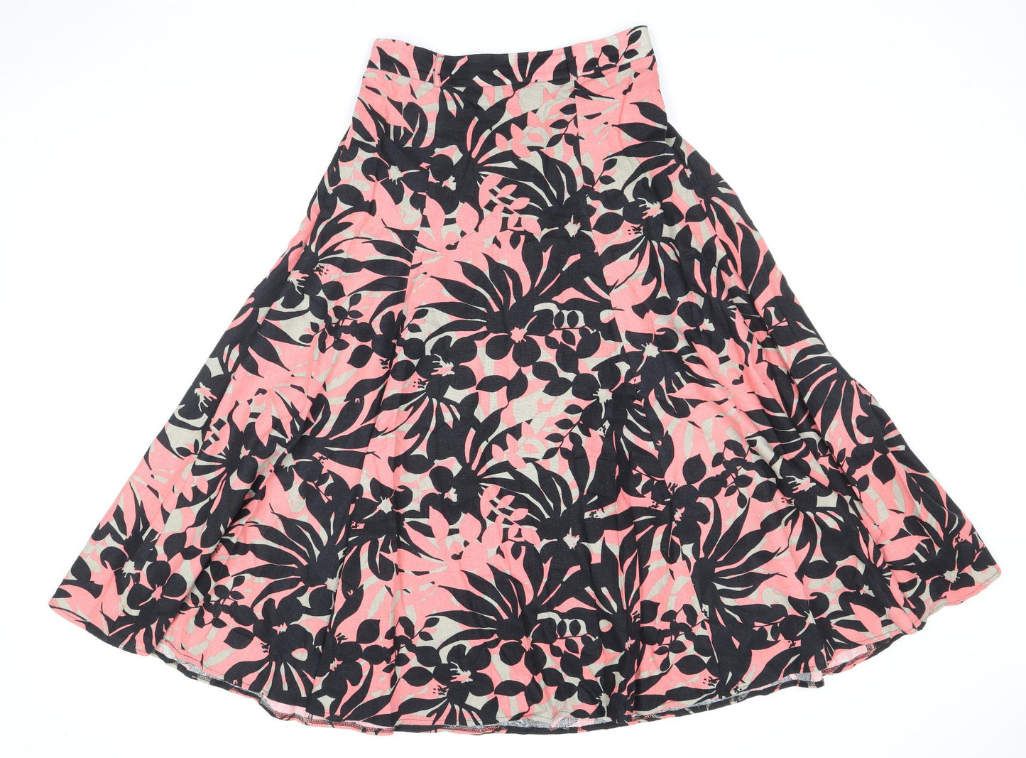 BHS Womens Black Floral Linen Skater Skirt Size 10