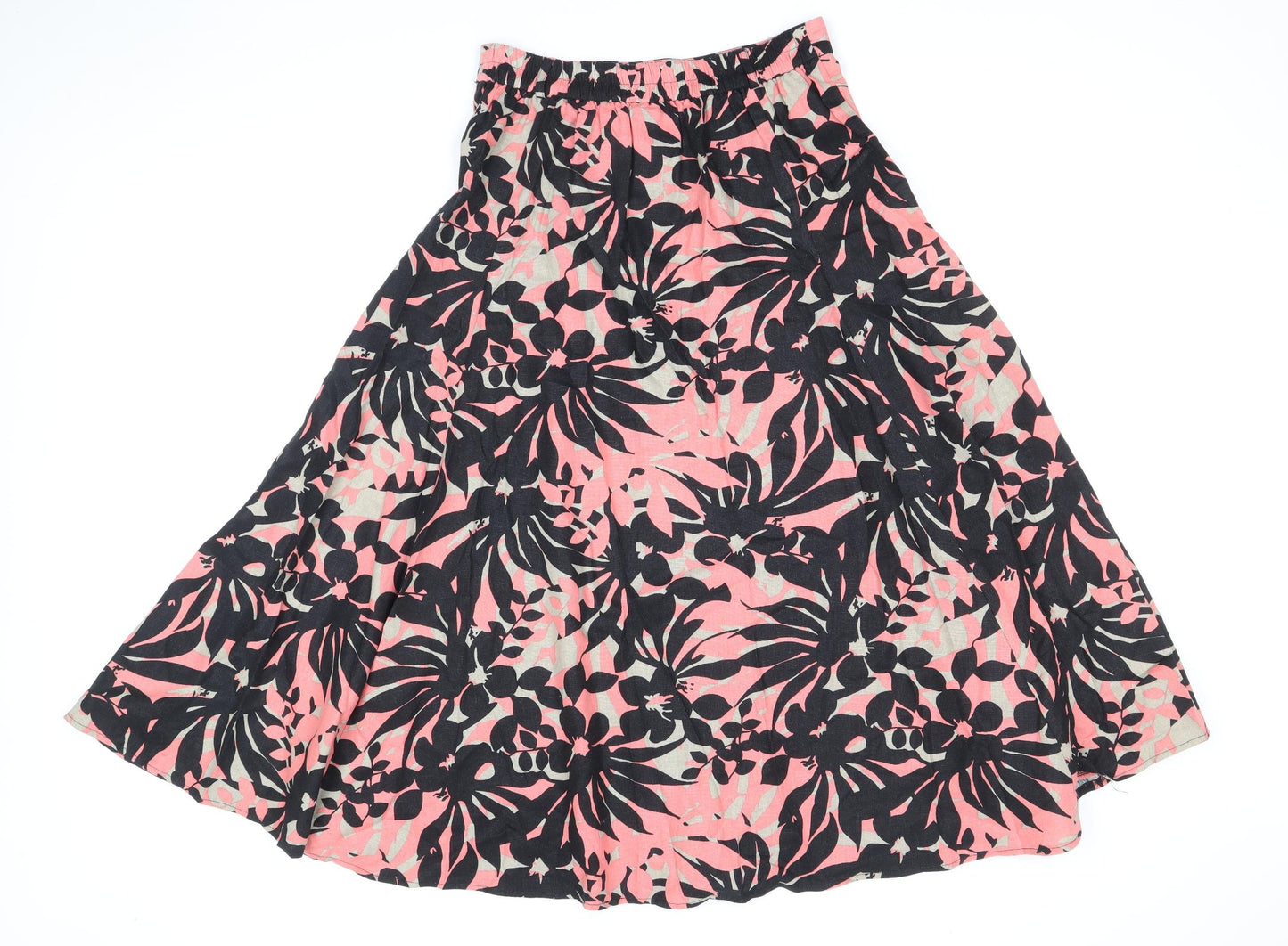BHS Womens Black Floral Linen Skater Skirt Size 10