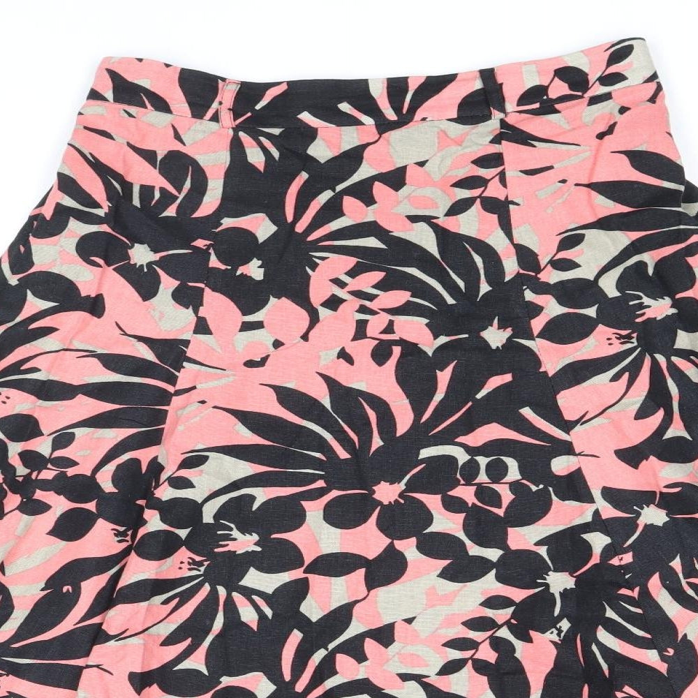 BHS Womens Black Floral Linen Skater Skirt Size 10