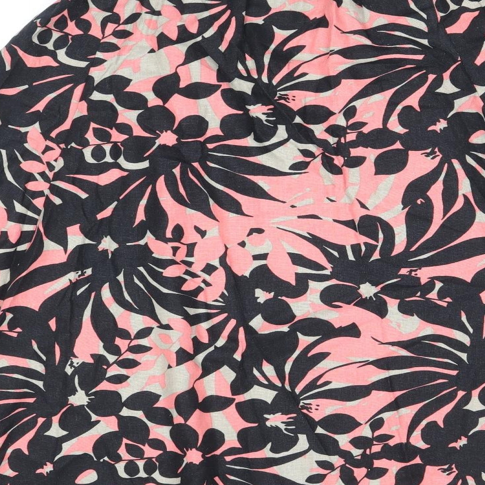 BHS Womens Black Floral Linen Skater Skirt Size 10