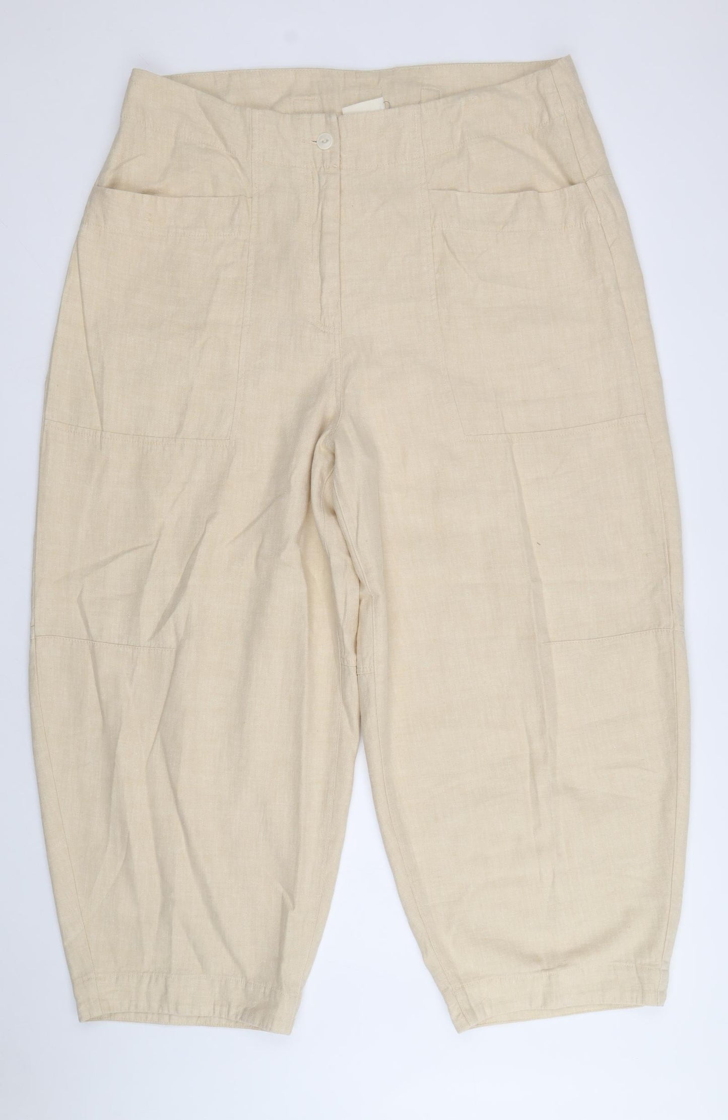 Poetry Womens Beige Hemp Cropped Trousers Size 18 Regular Zip