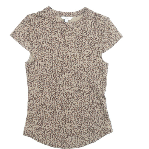 NEXT Womens Brown Animal Print Cotton Basic T-Shirt Size 14 Round Neck - Leopard Print